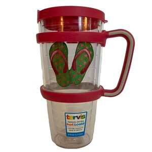 Tervis Flip Flop Dot 24 oz Tumbler w/ Lid & Handle Pink Green Sandals NEW